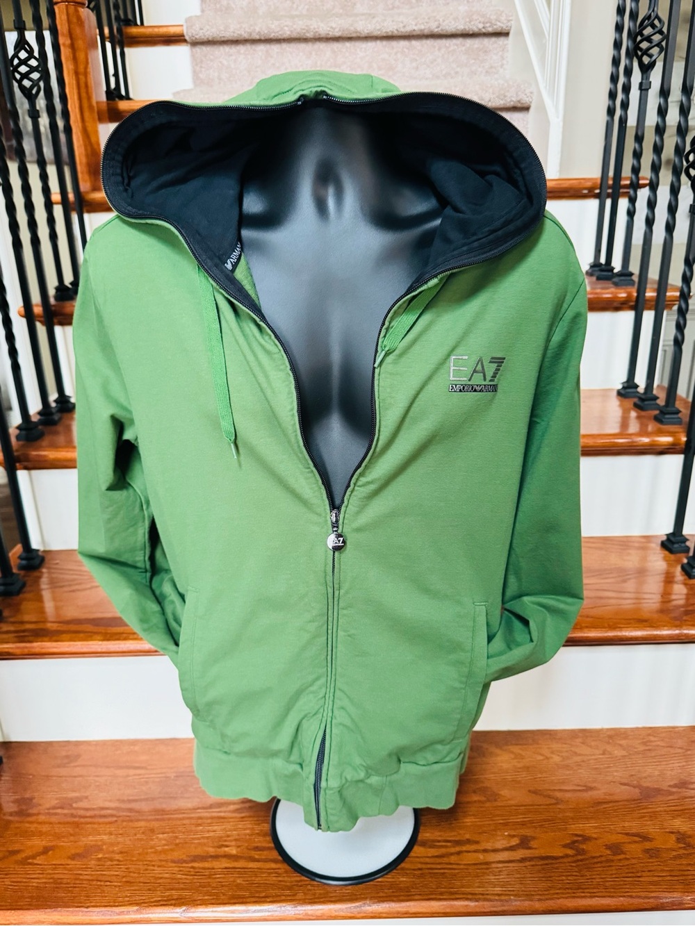 Emporio Armani EA7 Green Hooded Zip-Up Jacket with Black Lining